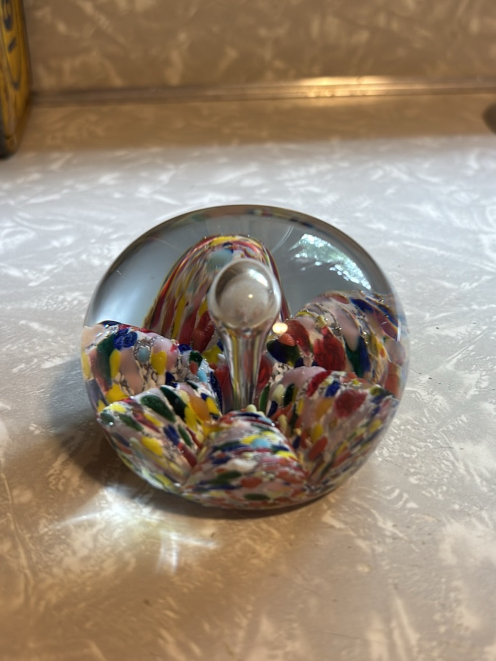 Handblown Multicolor Glass Paperweight - Decorative Home Art